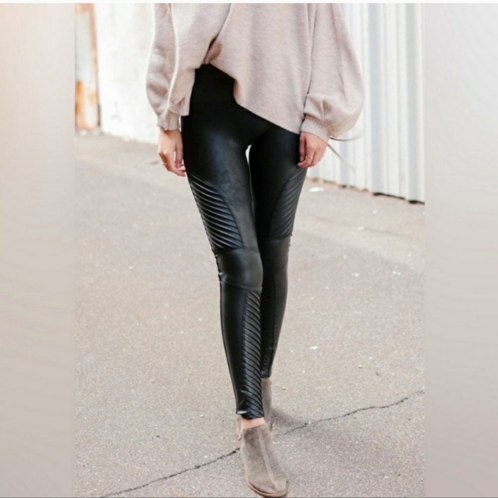 Spanx moto faux leather leggings small petite